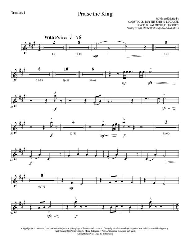 Praise The King (Choral Anthem SATB) Trumpet 1 (Lillenas Choral / Arr. Nick Robertson)
