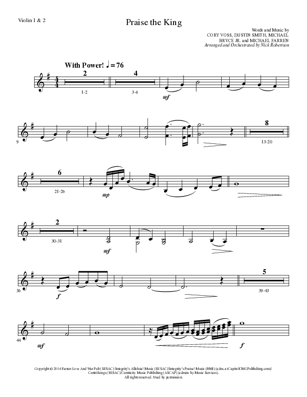 Praise The King (Choral Anthem SATB) Violin 1/2 (Lillenas Choral / Arr. Nick Robertson)