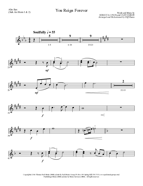You Reign Forever (Choral Anthem SATB) Alto Sax (Lillenas Choral / Arr. Cliff Duren)
