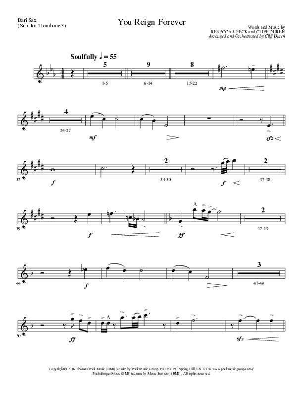You Reign Forever (Choral Anthem SATB) Bari Sax (Lillenas Choral / Arr. Cliff Duren)