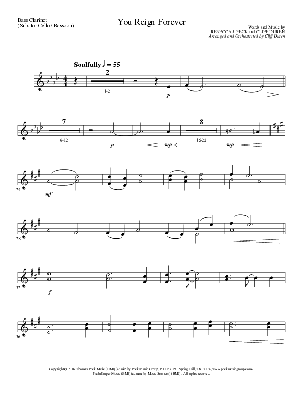You Reign Forever (Choral Anthem SATB) Bass Clarinet (Lillenas Choral / Arr. Cliff Duren)
