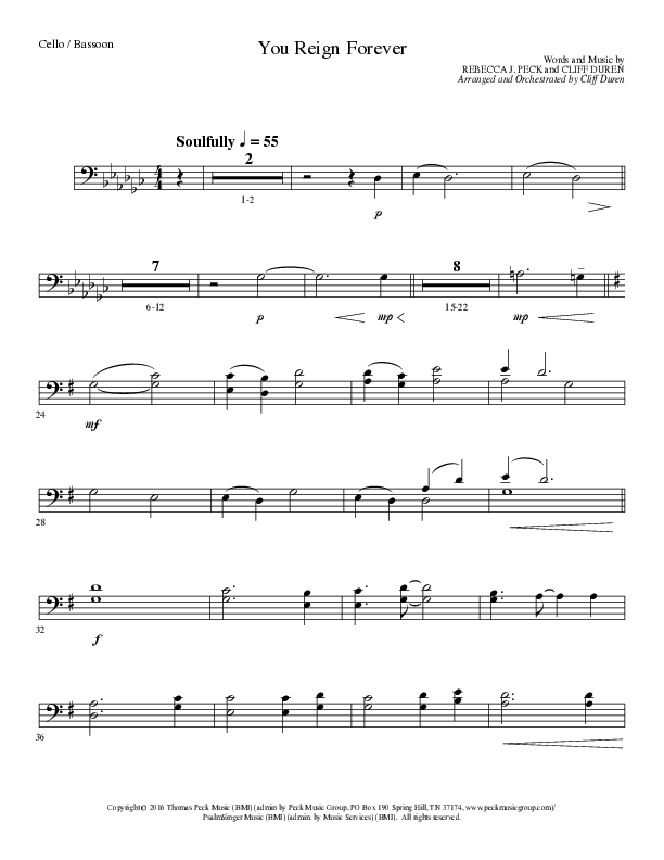 You Reign Forever (Choral Anthem SATB) Cello (Lillenas Choral / Arr. Cliff Duren)