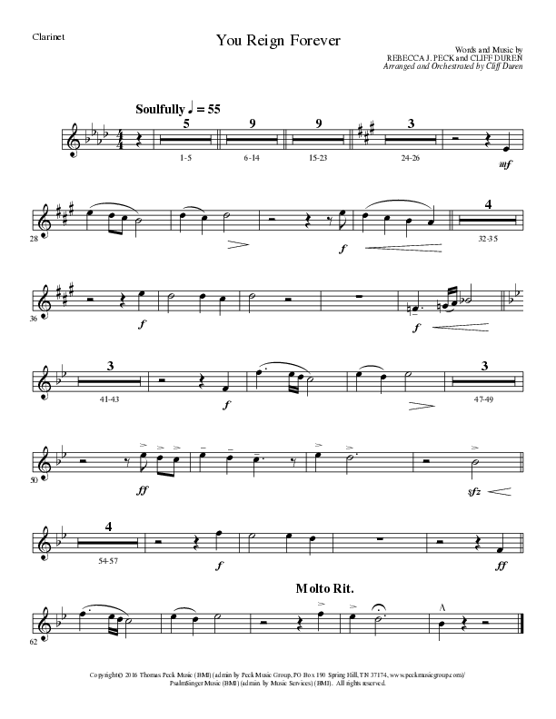 You Reign Forever (Choral Anthem SATB) Clarinet (Lillenas Choral / Arr. Cliff Duren)
