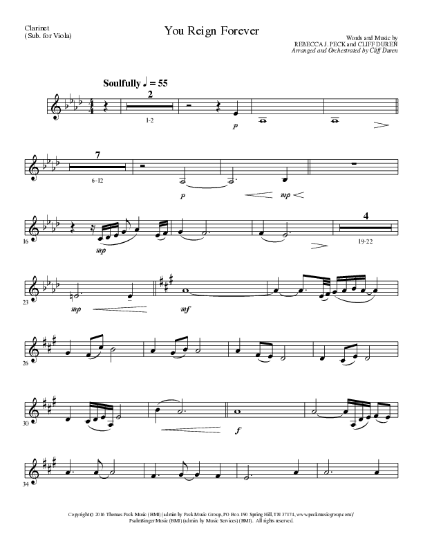 You Reign Forever (Choral Anthem SATB) Clarinet (Lillenas Choral / Arr. Cliff Duren)