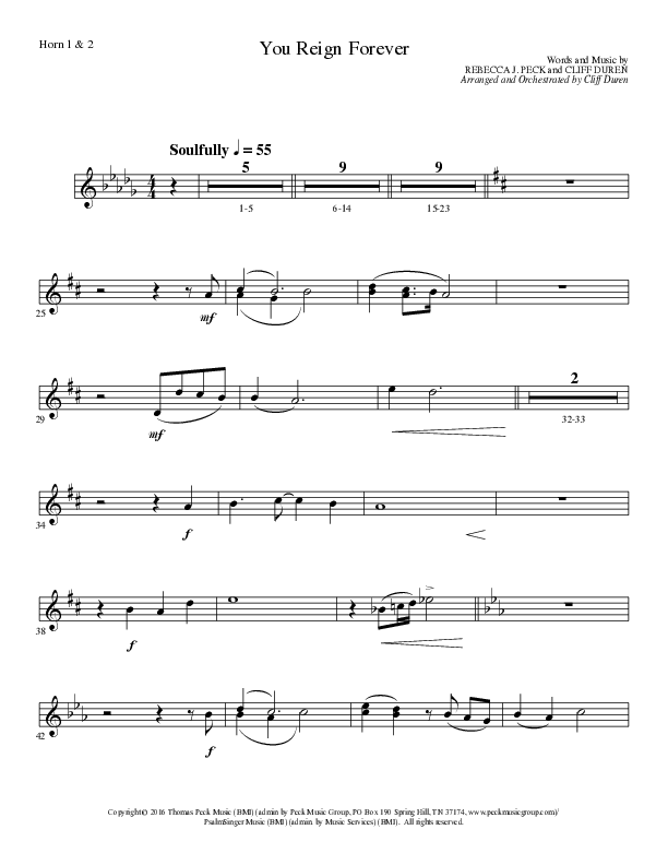 You Reign Forever (Choral Anthem SATB) French Horn 1/2 (Lillenas Choral / Arr. Cliff Duren)
