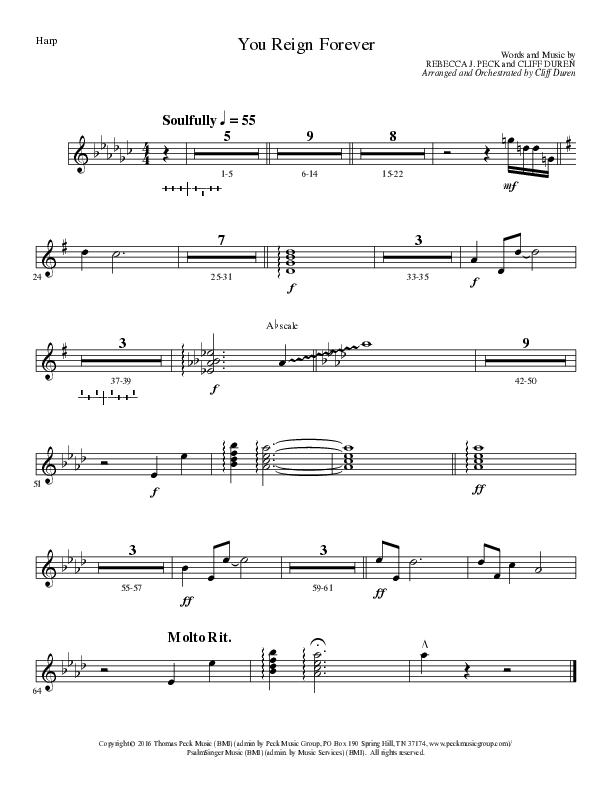 You Reign Forever (Choral Anthem SATB) Harp (Lillenas Choral / Arr. Cliff Duren)