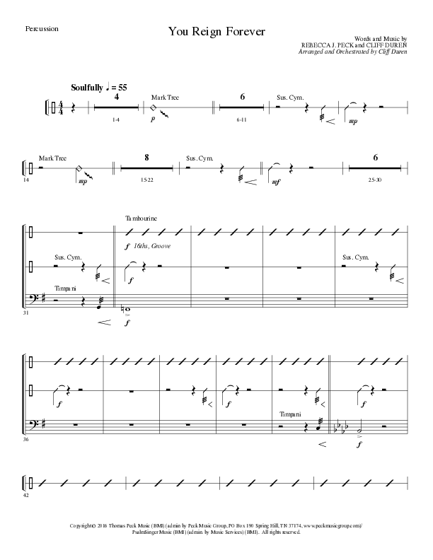 You Reign Forever (Choral Anthem SATB) Percussion (Lillenas Choral / Arr. Cliff Duren)