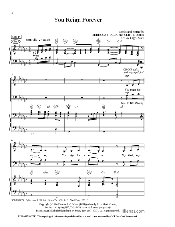 You Reign Forever (Choral Anthem SATB) Anthem (SATB/Piano) (Lillenas Choral / Arr. Cliff Duren)