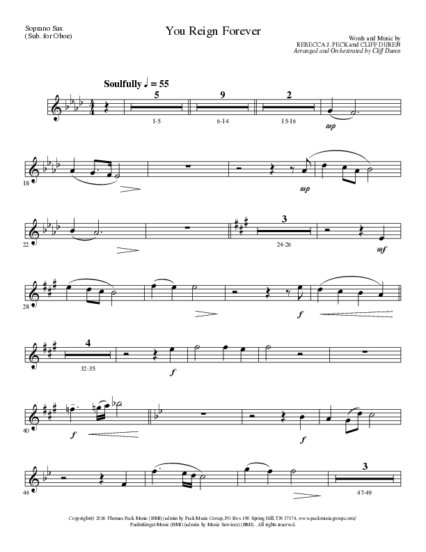 You Reign Forever (Choral Anthem SATB) Soprano Sax (Lillenas Choral / Arr. Cliff Duren)