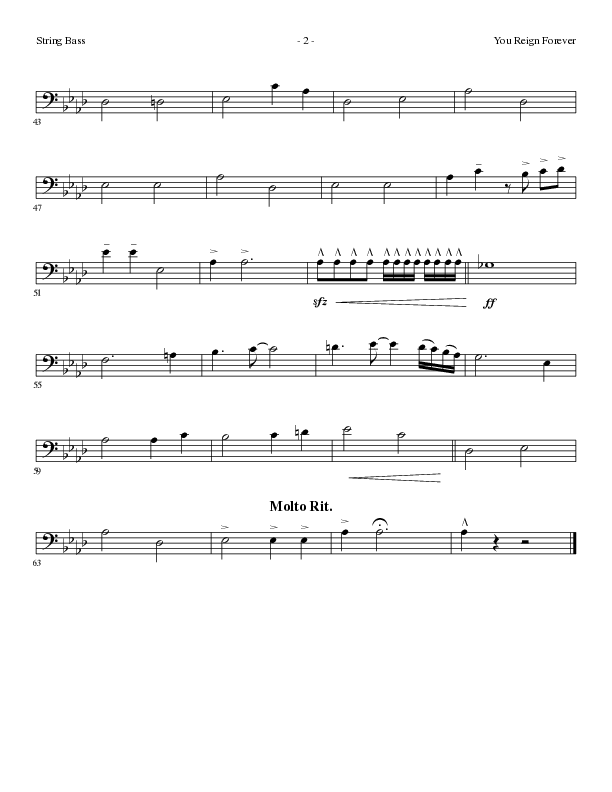 You Reign Forever (Choral Anthem SATB) String Bass (Lillenas Choral / Arr. Cliff Duren)