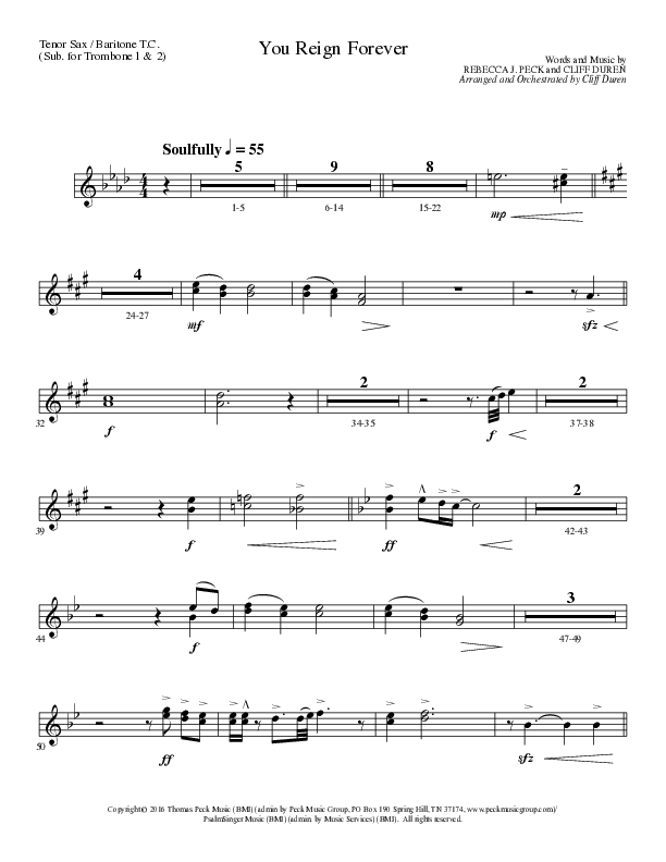 You Reign Forever (Choral Anthem SATB) Tenor Sax/Baritone T.C. (Lillenas Choral / Arr. Cliff Duren)