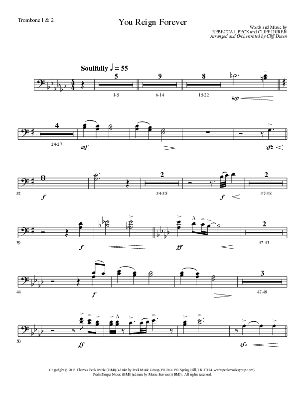 You Reign Forever (Choral Anthem SATB) Trombone 1/2 (Lillenas Choral / Arr. Cliff Duren)