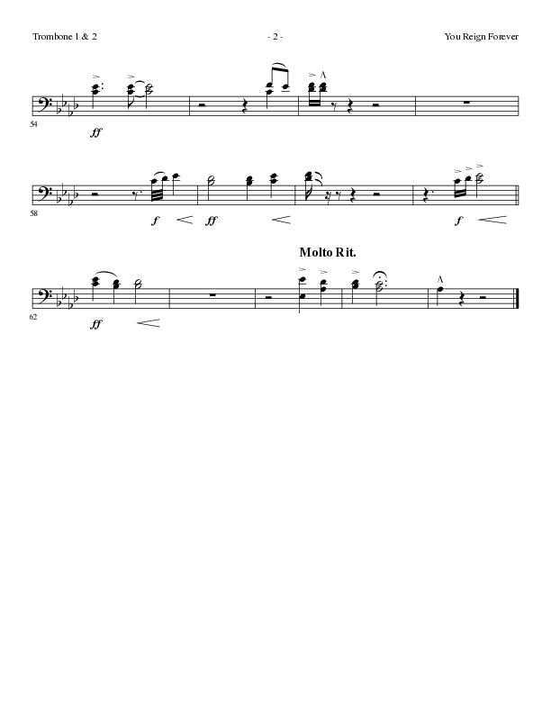 You Reign Forever (Choral Anthem SATB) Trombone 1/2 (Lillenas Choral / Arr. Cliff Duren)