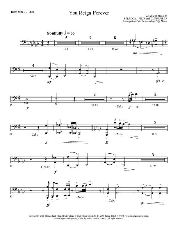 You Reign Forever (Choral Anthem SATB) Trombone 3/Tuba (Lillenas Choral / Arr. Cliff Duren)