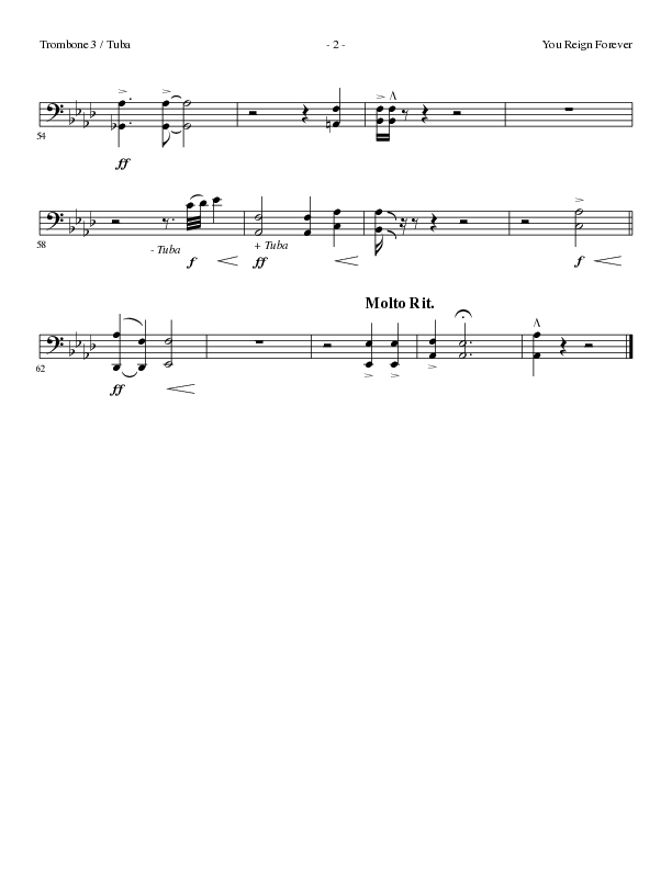 You Reign Forever (Choral Anthem SATB) Trombone 3/Tuba (Lillenas Choral / Arr. Cliff Duren)