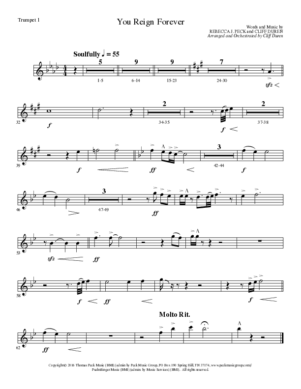 You Reign Forever (Choral Anthem SATB) Trumpet 1 (Lillenas Choral / Arr. Cliff Duren)