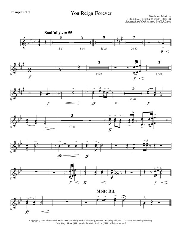 You Reign Forever (Choral Anthem SATB) Trumpet 2/3 (Lillenas Choral / Arr. Cliff Duren)