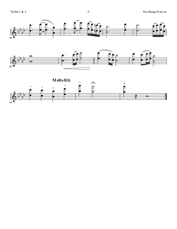 You Reign Forever (Choral Anthem SATB) Violin 1/2 (Lillenas Choral / Arr. Cliff Duren)