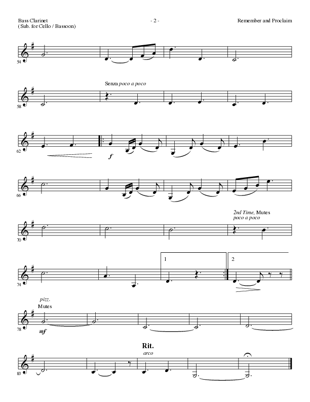 Remember and Proclaim (Choral Anthem SATB) Bass Clarinet (Lillenas Choral / Arr. Dave Williamson)