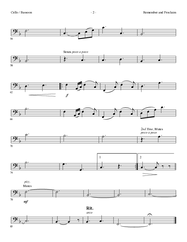 Remember and Proclaim (Choral Anthem SATB) Cello (Lillenas Choral / Arr. Dave Williamson)