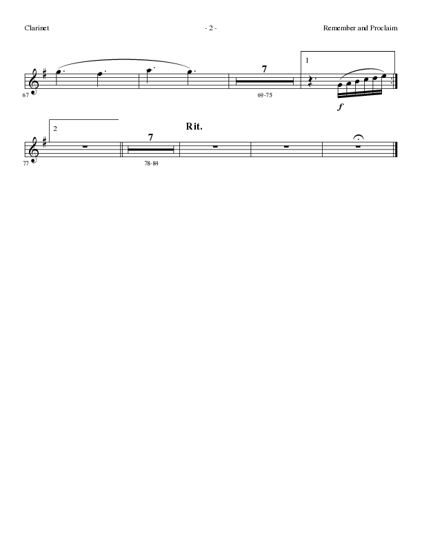 Remember and Proclaim (Choral Anthem SATB) Clarinet (Lillenas Choral / Arr. Dave Williamson)