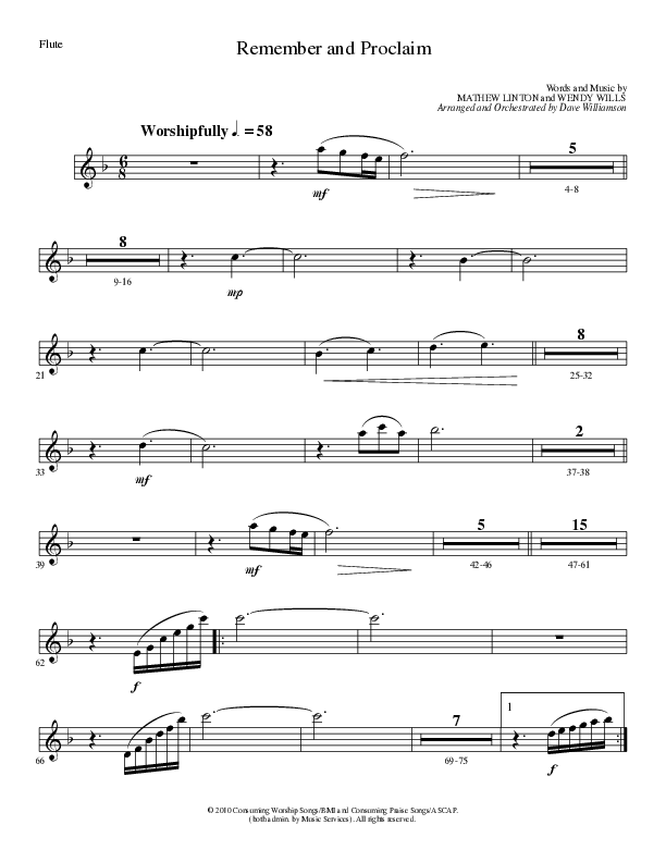 Remember and Proclaim (Choral Anthem SATB) Flute (Lillenas Choral / Arr. Dave Williamson)
