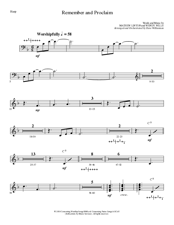 Remember and Proclaim (Choral Anthem SATB) Harp (Lillenas Choral / Arr. Dave Williamson)