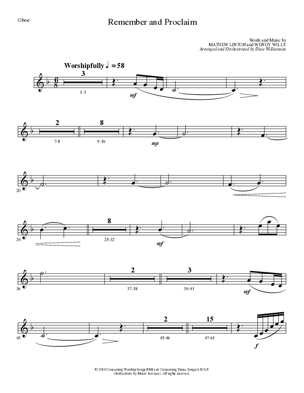 Remember and Proclaim (Choral Anthem SATB) Oboe (Lillenas Choral / Arr. Dave Williamson)