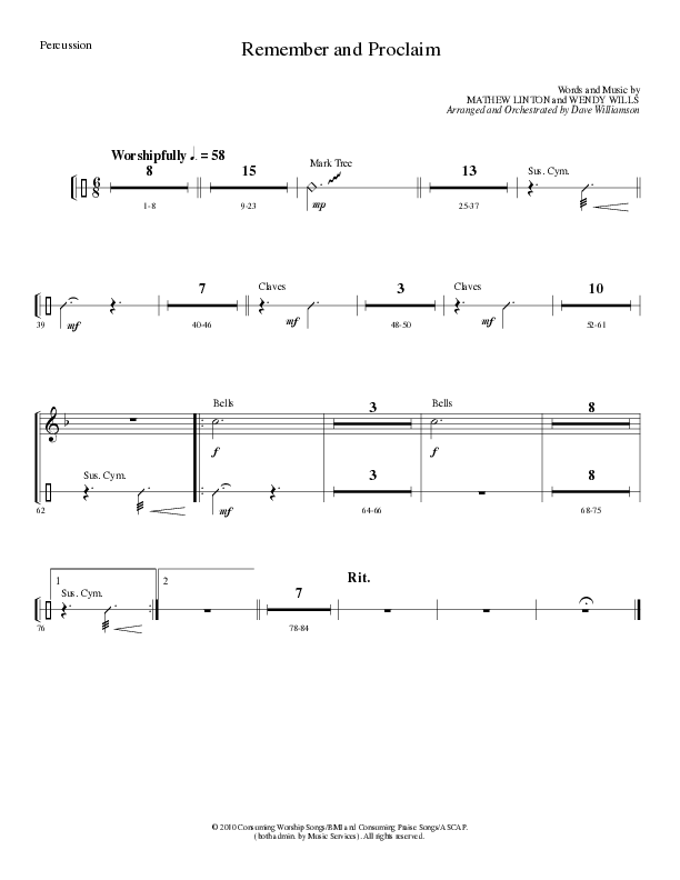 Remember and Proclaim (Choral Anthem SATB) Percussion (Lillenas Choral / Arr. Dave Williamson)