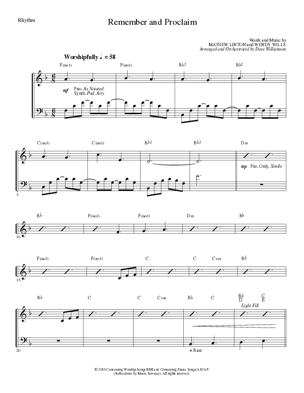 Remember and Proclaim (Choral Anthem SATB) Rhythm Chart (Lillenas Choral / Arr. Dave Williamson)