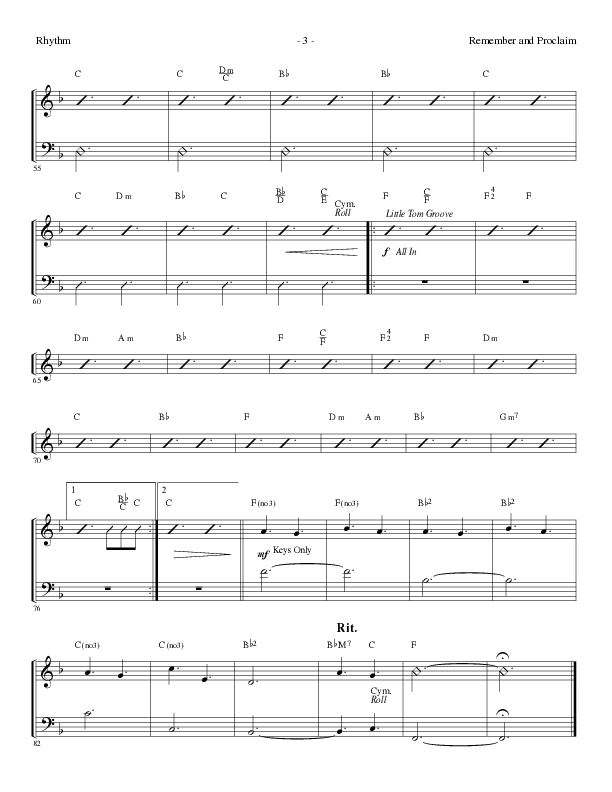 Remember and Proclaim (Choral Anthem SATB) Rhythm Chart (Lillenas Choral / Arr. Dave Williamson)