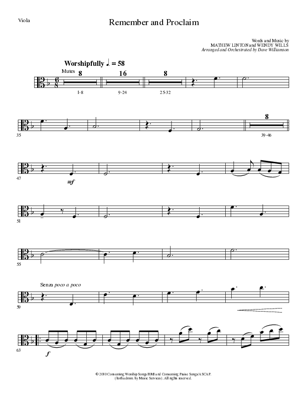 Remember and Proclaim (Choral Anthem SATB) Viola (Lillenas Choral / Arr. Dave Williamson)