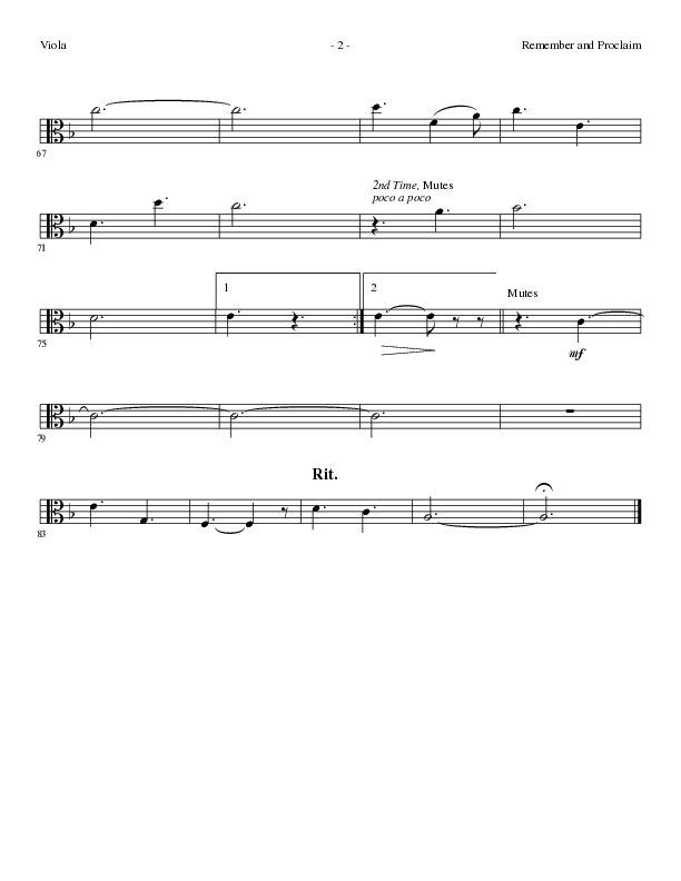 Remember and Proclaim (Choral Anthem SATB) Viola (Lillenas Choral / Arr. Dave Williamson)