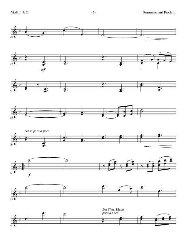 Remember and Proclaim (Choral Anthem SATB) Violin 1/2 (Lillenas Choral / Arr. Dave Williamson)