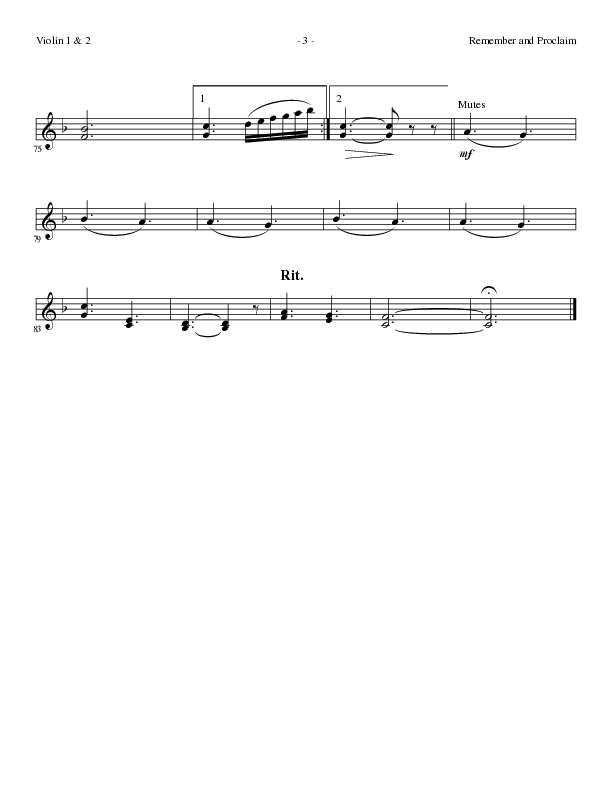 Remember and Proclaim (Choral Anthem SATB) Violin 1/2 (Lillenas Choral / Arr. Dave Williamson)