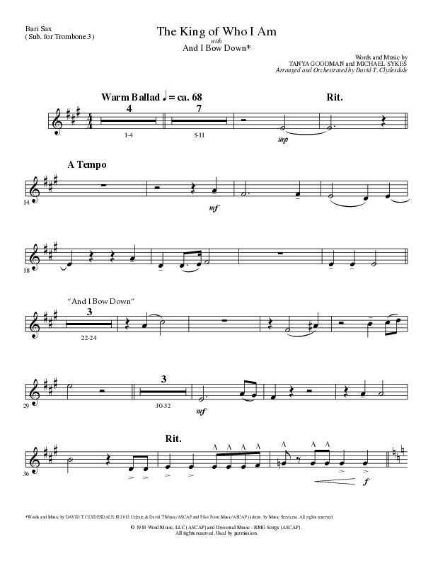 The King Of Who I Am with And I Bow Down (Choral Anthem SATB) Bari Sax (Lillenas Choral / Arr. David T. Clydesdale)