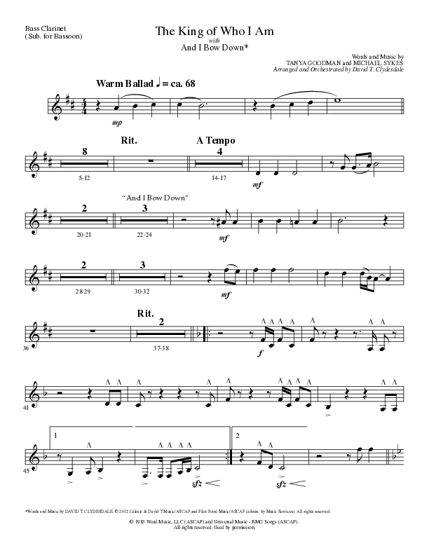 The King Of Who I Am with And I Bow Down (Choral Anthem SATB) Bass Clarinet (Lillenas Choral / Arr. David T. Clydesdale)