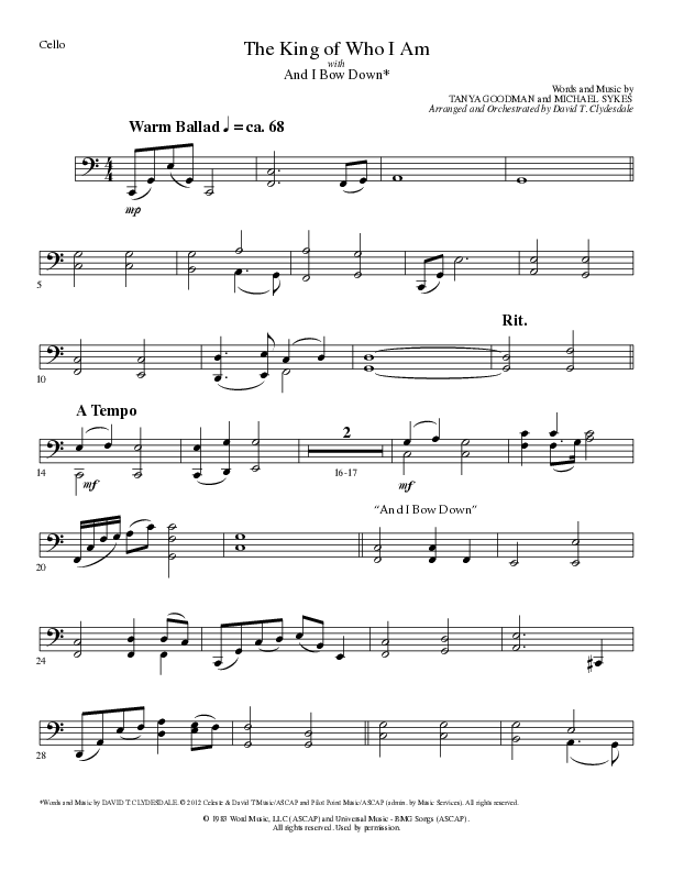 The King Of Who I Am with And I Bow Down (Choral Anthem SATB) Cello (Lillenas Choral / Arr. David T. Clydesdale)
