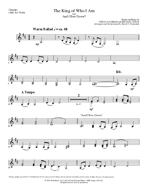 The King Of Who I Am with And I Bow Down (Choral Anthem SATB) Clarinet (Lillenas Choral / Arr. David T. Clydesdale)