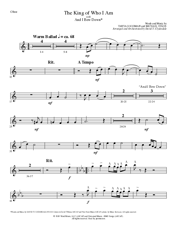 The King Of Who I Am with And I Bow Down (Choral Anthem SATB) Oboe (Lillenas Choral / Arr. David T. Clydesdale)