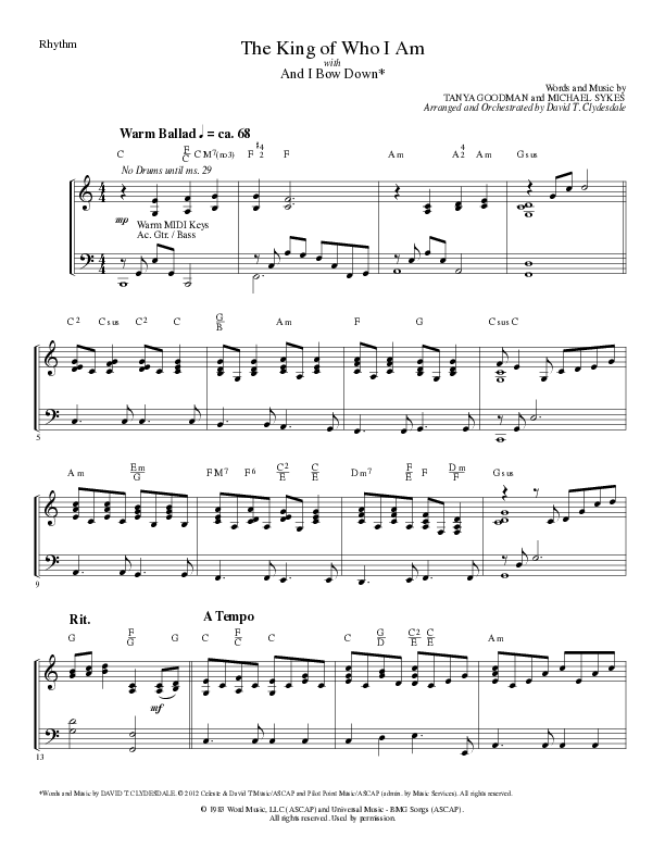 The King Of Who I Am with And I Bow Down (Choral Anthem SATB) Rhythm Chart (Lillenas Choral / Arr. David T. Clydesdale)