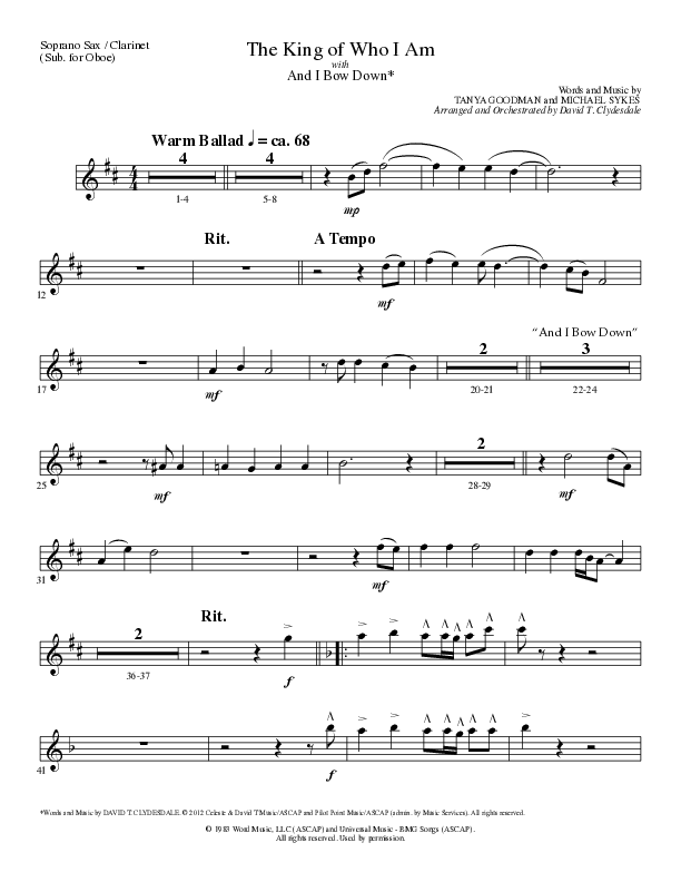 The King Of Who I Am with And I Bow Down (Choral Anthem SATB) Soprano Sax (Lillenas Choral / Arr. David T. Clydesdale)