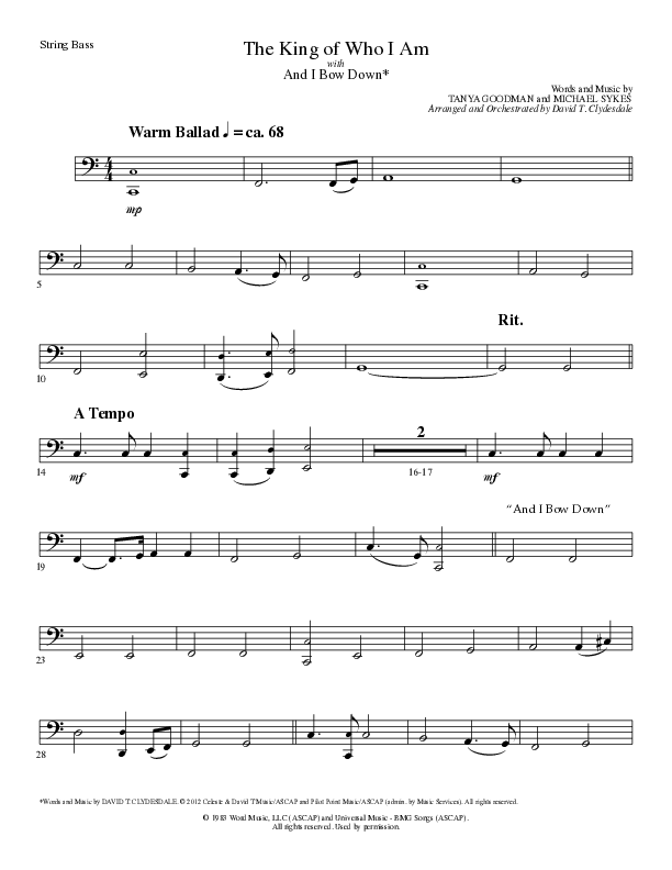 The King Of Who I Am with And I Bow Down (Choral Anthem SATB) String Bass (Lillenas Choral / Arr. David T. Clydesdale)