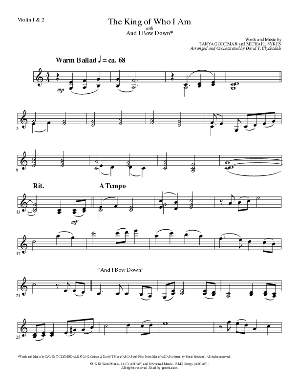 The King Of Who I Am with And I Bow Down (Choral Anthem SATB) Violin 1/2 (Lillenas Choral / Arr. David T. Clydesdale)