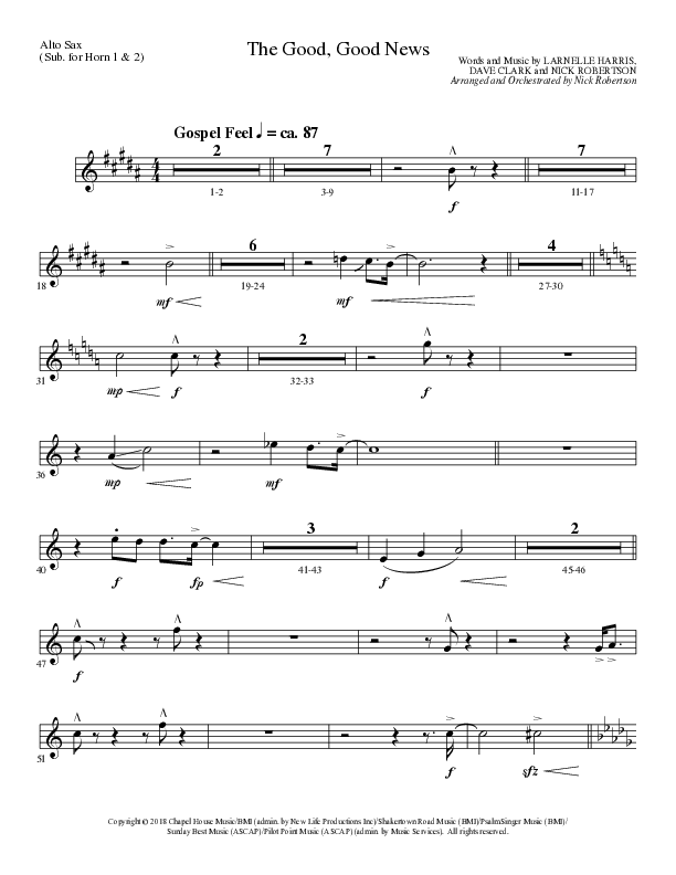 The Good, Good News (Choral Anthem SATB) Alto Sax (Lillenas Choral / Arr. Nick Robertson)