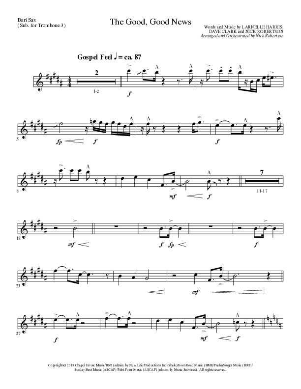 The Good, Good News (Choral Anthem SATB) Bari Sax (Lillenas Choral / Arr. Nick Robertson)