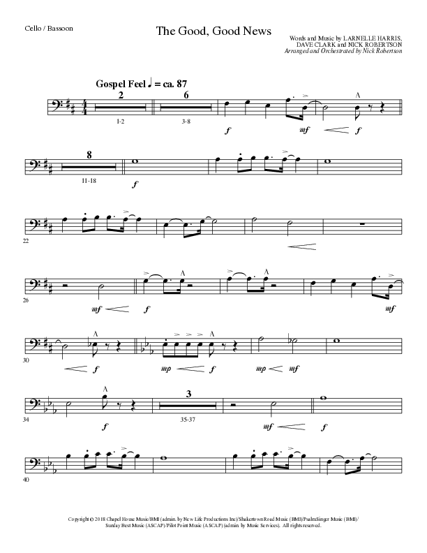 The Good, Good News (Choral Anthem SATB) Cello (Lillenas Choral / Arr. Nick Robertson)