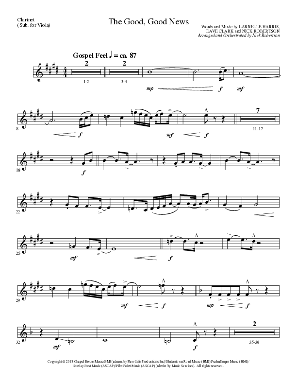 The Good, Good News (Choral Anthem SATB) Clarinet (Lillenas Choral / Arr. Nick Robertson)