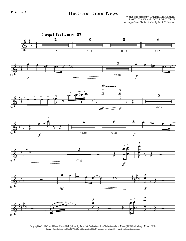 The Good, Good News (Choral Anthem SATB) Flute 1/2 (Lillenas Choral / Arr. Nick Robertson)
