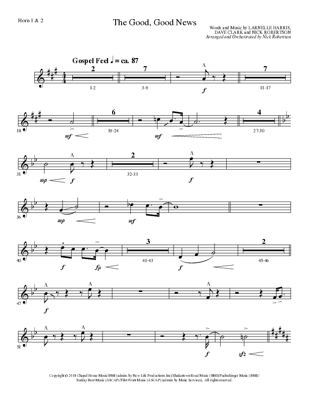 The Good, Good News (Choral Anthem SATB) French Horn 1/2 (Lillenas Choral / Arr. Nick Robertson)